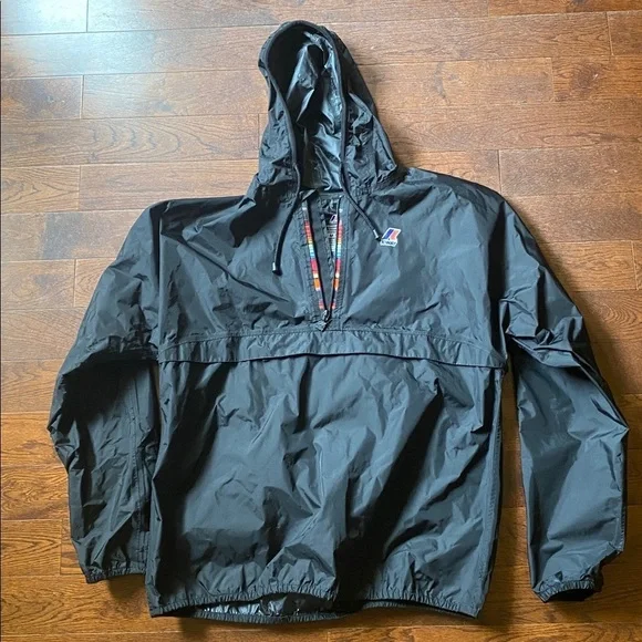 K-Way Black Half-Zip Hooded Windbreaker Jacket Size Medium - Picture 2 of 16
